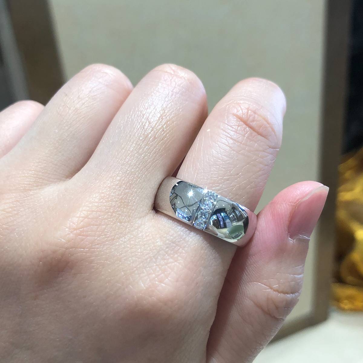Minimalist men's ring S925 silver plated white gold customized option, accessory stone moissanite diamond 0.11ct